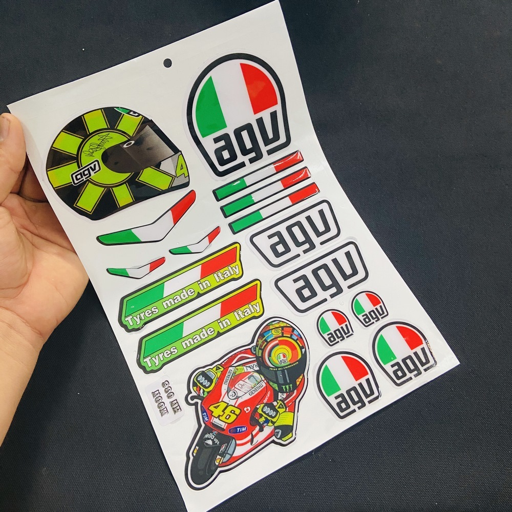 [HCM][CHUYÊN TEM NỔI] TEM NỔI ĐỔ KEO MŨ BẢO HIỂM AGV DÁN TRANG TRÍ XE MÁY CAO CẤP (1 TẤM TEM NHƯ HÌNH)