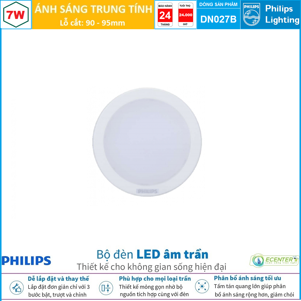 Đèn Led Âm trần 7W Philips Downlight DN027B GEN2 LED6 D90 ( Ánh Sáng Trắng & Trung Tính & Vàng )