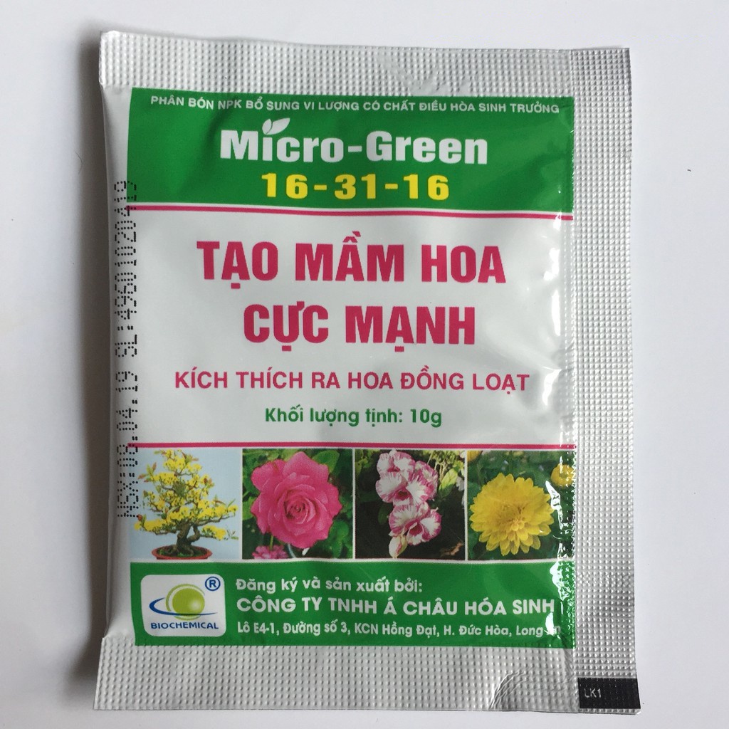 Phân bón Micro Green 16-31-16 gói 10g - giúp tạo mầm hoa cực mạnh - kích thích ra hoa đồng loạt