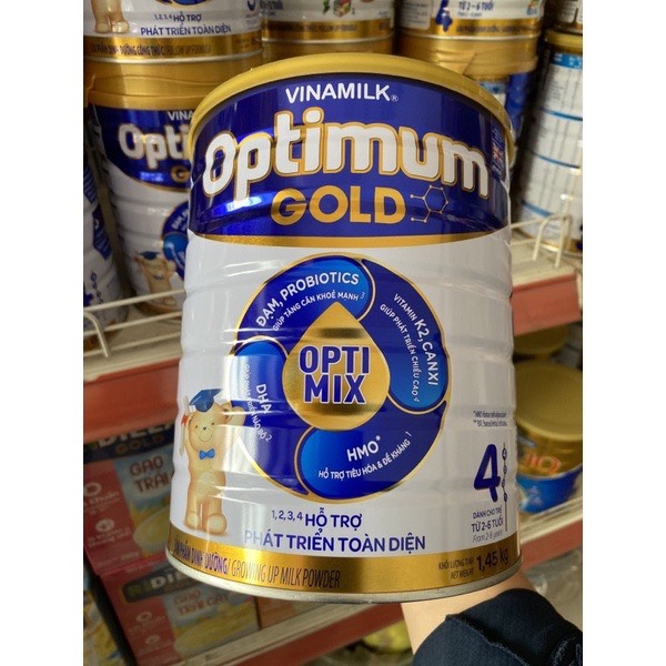 Sữa bột vinamilk optimum gold 4 lon 1.45kg mẫu mới - dành cho bé 2 tuổi trở lên - hsd luôn mới