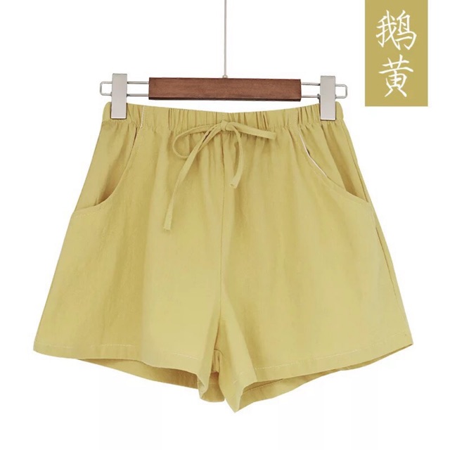 Quần shorts nữ, quần đùi đũi cạp chun Evelyn kiểu dáng basic