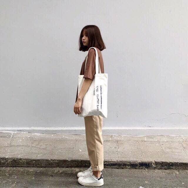 [HCM]Quần baggy kaki ông suông lưng thun màu be đậm