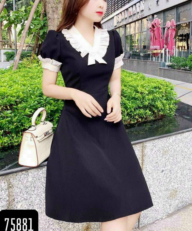 [HCM]đầm xoè nữ  cổ phối voan sang trọng