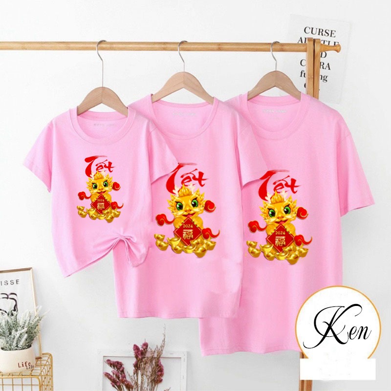 Áo gia đình con rồng têt mới đẹp vàng hồng xanh đủ màu có big size