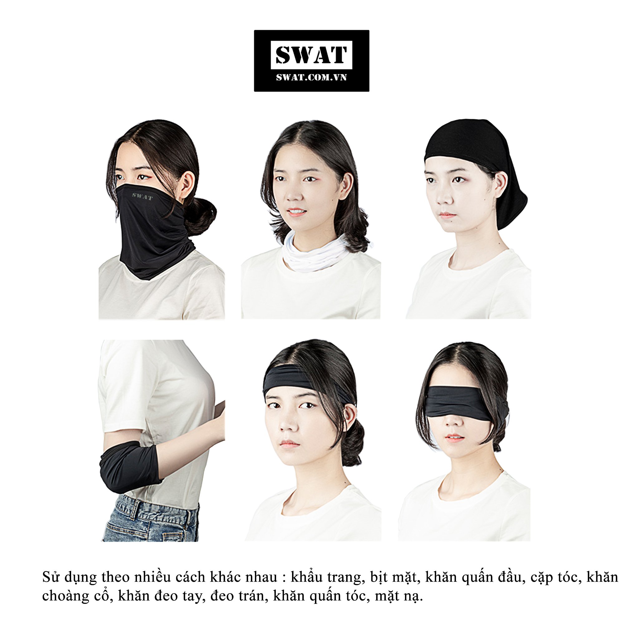Khăn đa năng Swat đen trơn vải mịn mát siêu co dãn