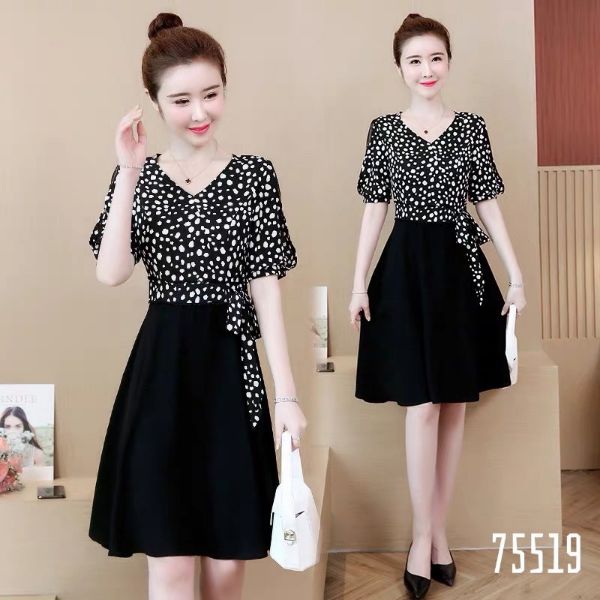 Váy đầm xòe dự tiệc dạo phố cổ tim thắt nơ eo - d239