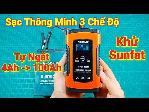 Máy nạp bình ắc quy công suất lớn 100AH cho ô tô xe máy các loại bình khô và nước có chức năng khử sunfat 12V-5A Foxsur sạc bình ắc quy 12v sạc bình ắc quy ô tô (FOXSUR-CAM)