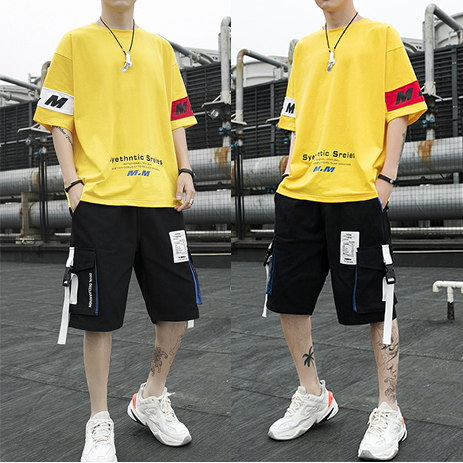 [ Giảm Giá Sốc ]  Bộ Quần Áo Thun Nam Ngắn Tay Quần Short Đùi Phối Dây Phong Cách Sành Điệu Cực Chất HHH QA NAM 039