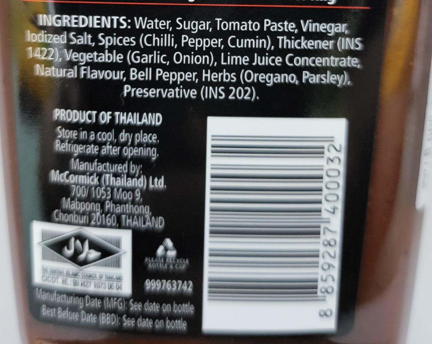 [Chai 500g - CHILLI & PEPPER] XỐT CHẤM ƯỚP ĐỒ NƯỚNG VỊ ỚT [Thailand] MCCORMICK BBQ Chilli & Pepper Sauce (halal)
