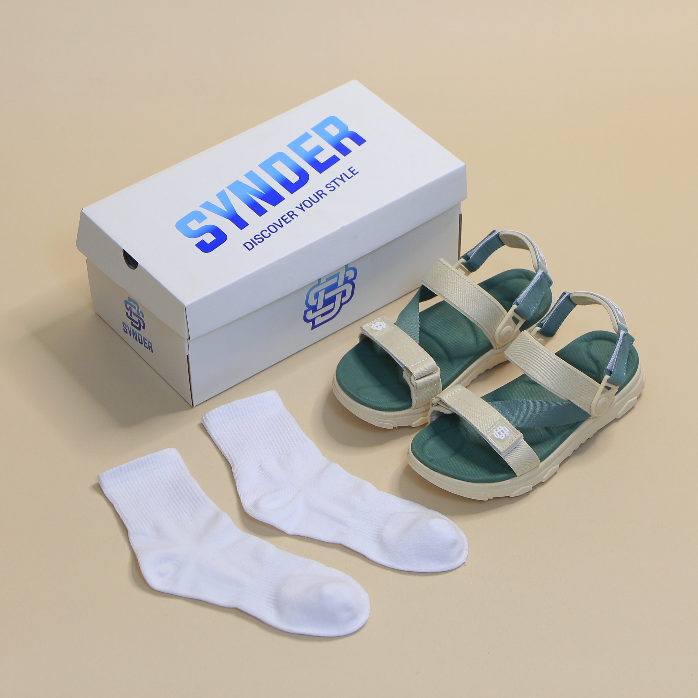 Giày Sandal SYNDER SD2 Màu Be Rêu [ kèm hộp + vớ ]