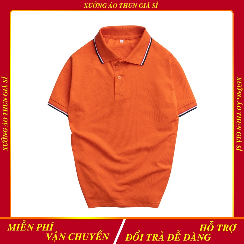 Áo Thun Cổ Trụ Vải Cá Sấu Thái 4 chiều màu Cam (Có size người lớn và trẻ em)