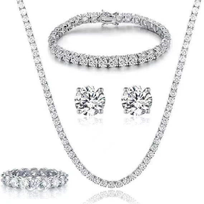 Châu âu và mỹ 4mm 3mm bộ vòng tay vòng cổ bông tai tròn zircon khảm chuỗi quần vợt