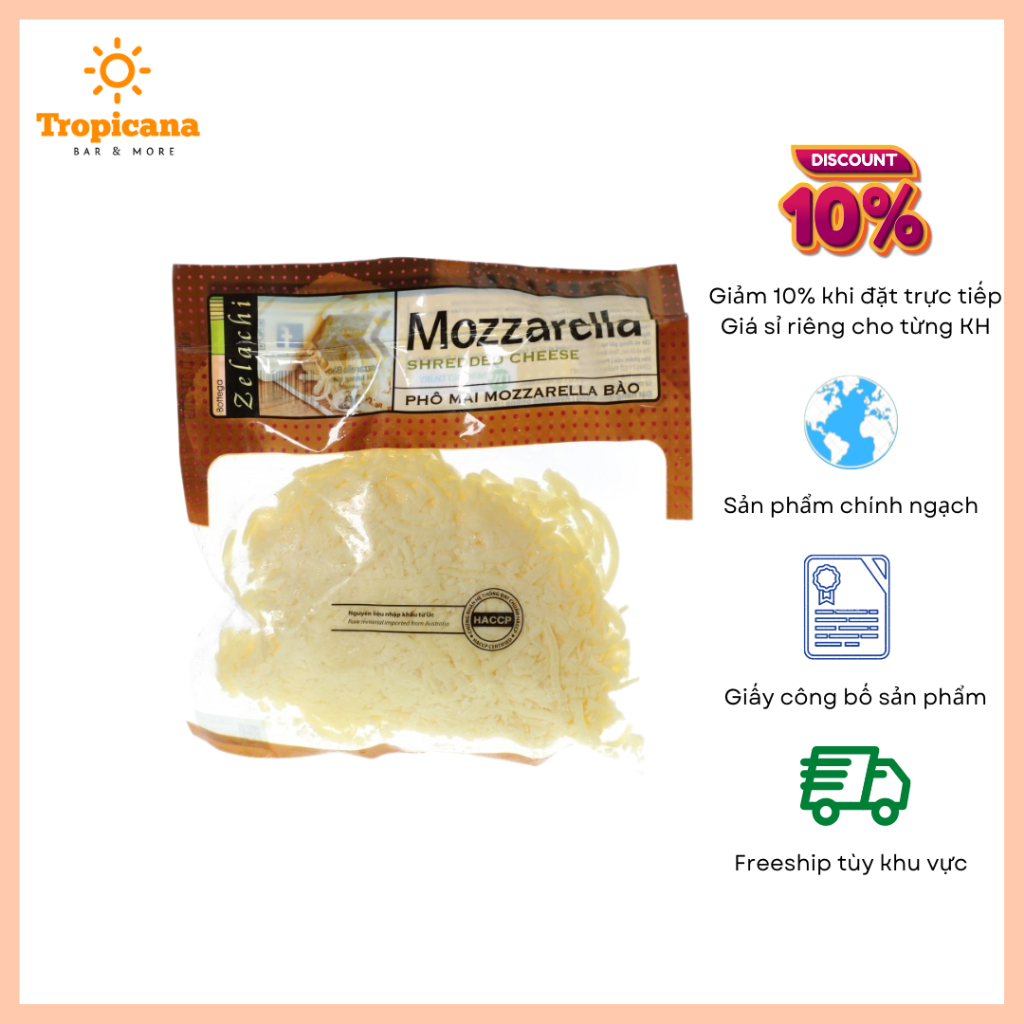 Phô mai Mozzarella bào Bottega Zelachi - 200gr