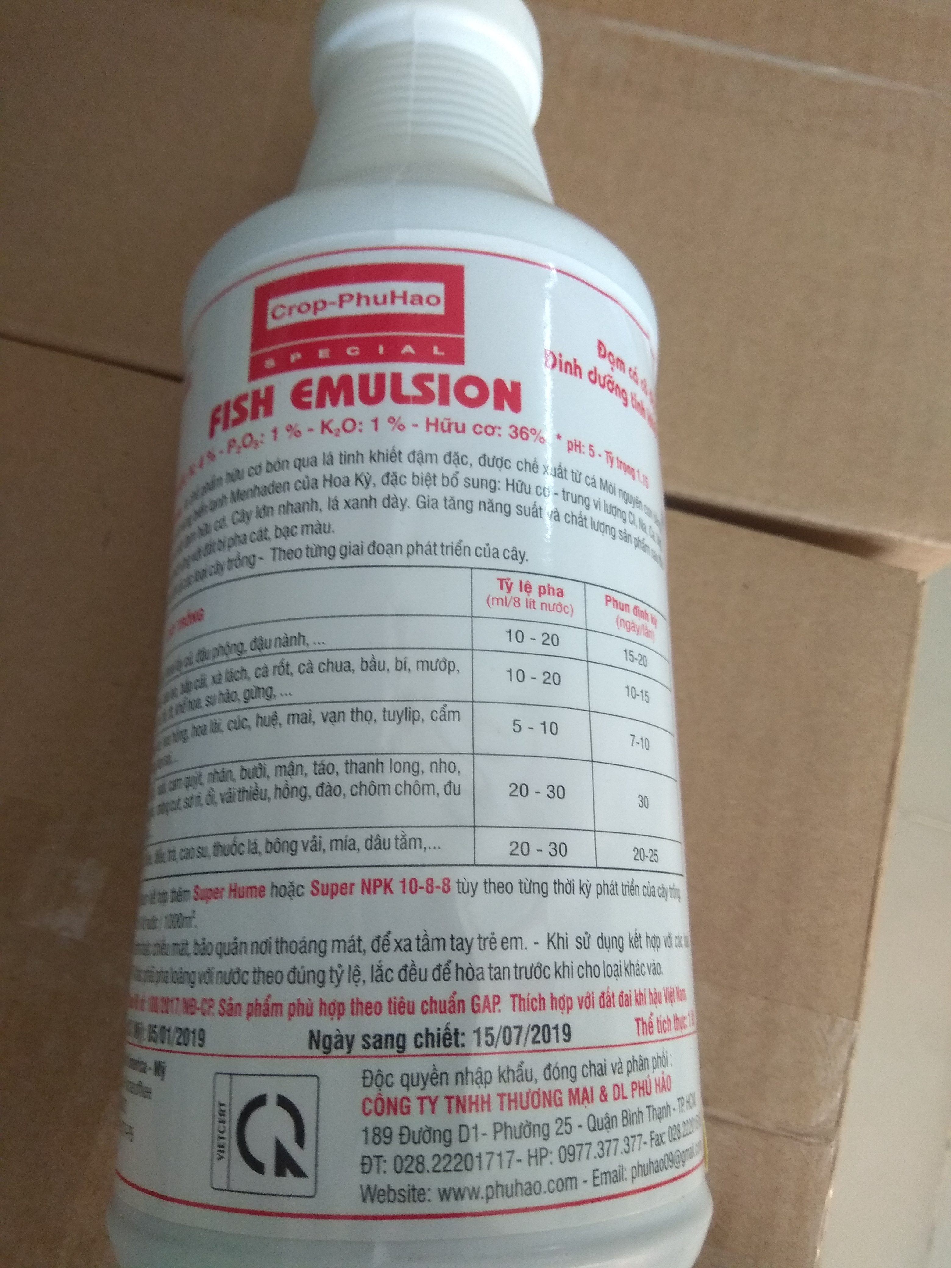 Phân hữu cơ đa lượng đạm cá cô đặc FISH EMULSION - Chai 1 lít