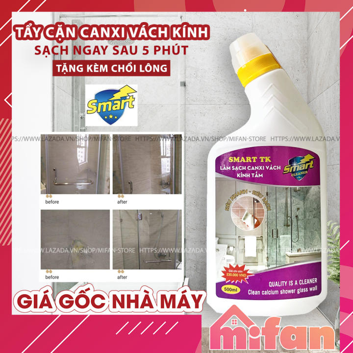 Tẩy Cặn Canxi Trên Kính SMART TK – Vệ Sinh Sạch Cặn Bám Lâu Ngày Vách Kính Nhà Tắm, Gương – SẠCH NHANH SAU 5 PHÚT