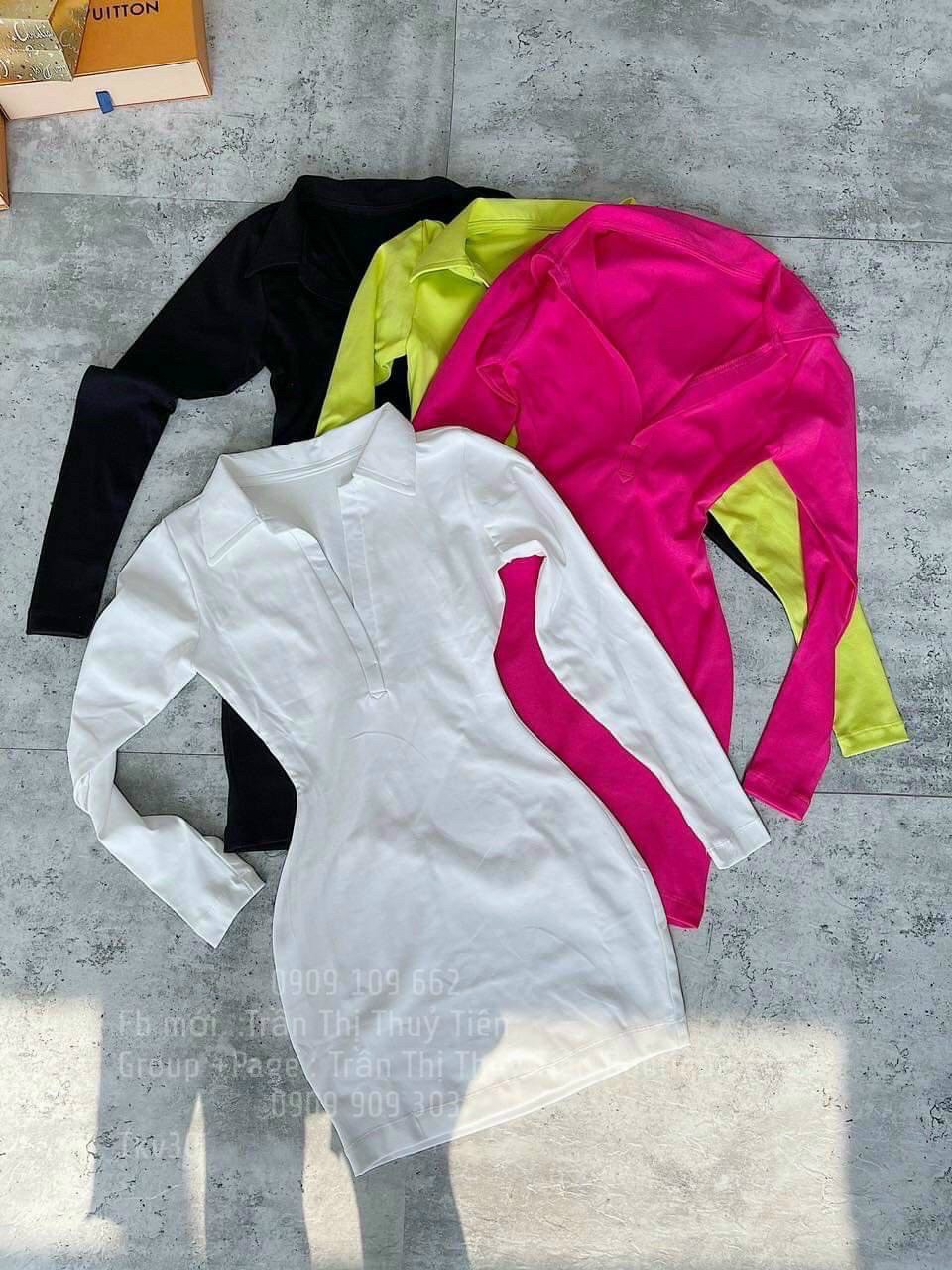 Đầm thun body cổ trụ tay dài
