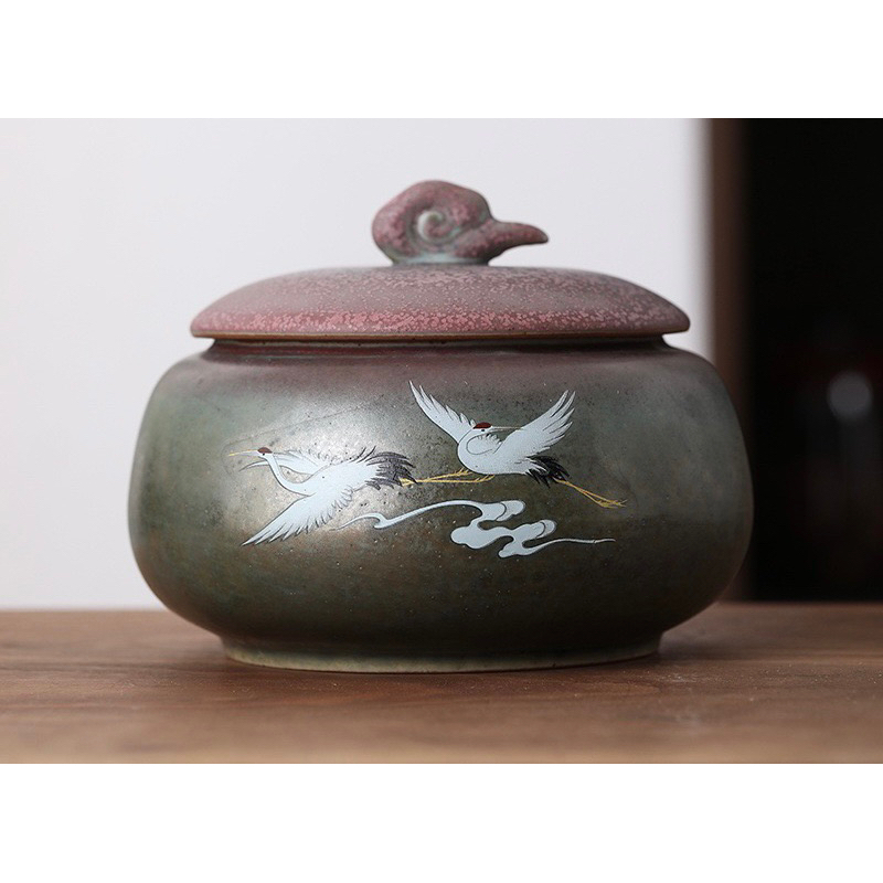 Hũ trà gốm hạc tiên