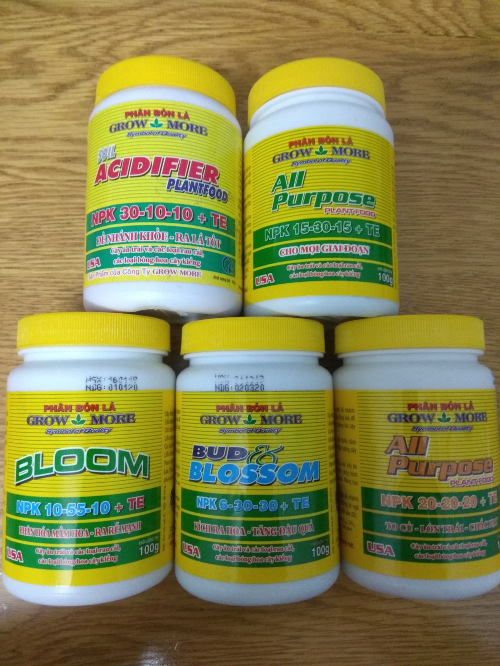 Combo 5 loại sản phẩm chăm sóc cây của Grow more - 100g/chai