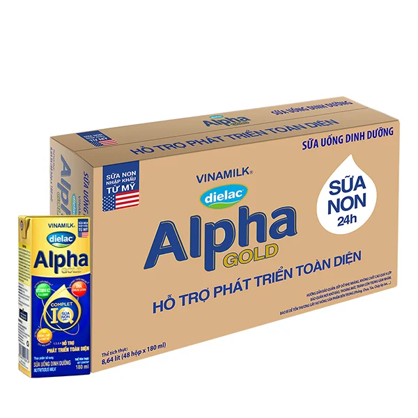 Thùng 48 Hộp Sữa Bột Pha Sẵn Dielac Alpha Gold Vinamilk - 48 Hộp x 180ml - HSD luôn mới
