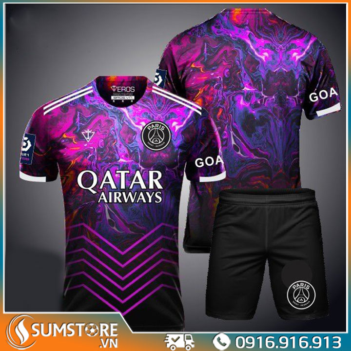 Áo đá bóng độc lạ psg tím t15 - áo thể thao độc lạ