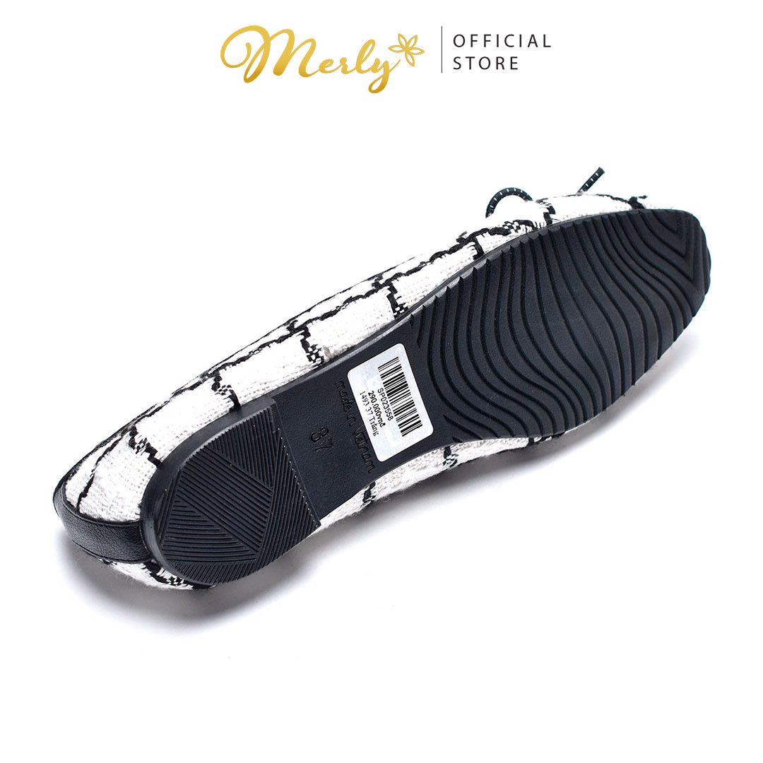 Giày búp bê vải bố mũi vuông nơ chuông Merly 1493, Giày bệt nữ nơ