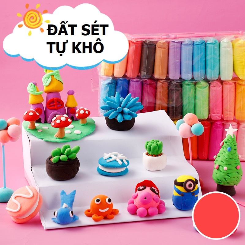 Đất sét tự khô an toàn cho bé nặn 12 - 24 - 36 màu xốp nhẹ kèm khuôn dụng cụ, đất nặn tự khô, đồ dùng học tập