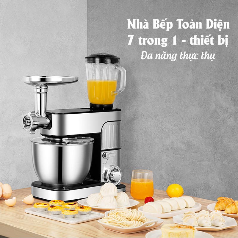 Máy trộn bột làm bánh đánh trứng đánh kem xay thịt xay trái cây cán sợi mì,sợi phở.... làm bếp toàn năng 9 trong 1, hàng chính hãng
