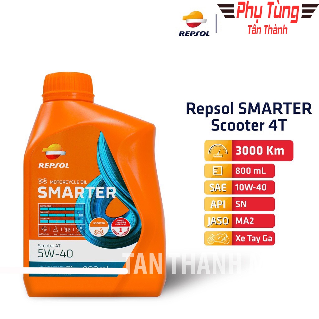 Nhớt xe tay ga repsol smarter scooter 4t 5w40 1l/800ml-pttt