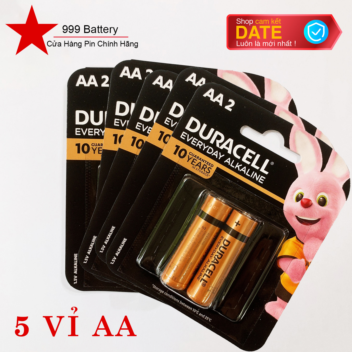 Combo 5 vỉ pin tiểu AA Duracell Alkaline (1 vỉ 2 viên) chính hãng
