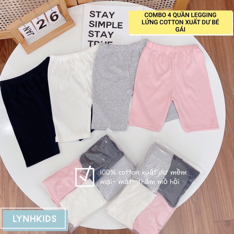Set 4 quần legging lửng cho bé