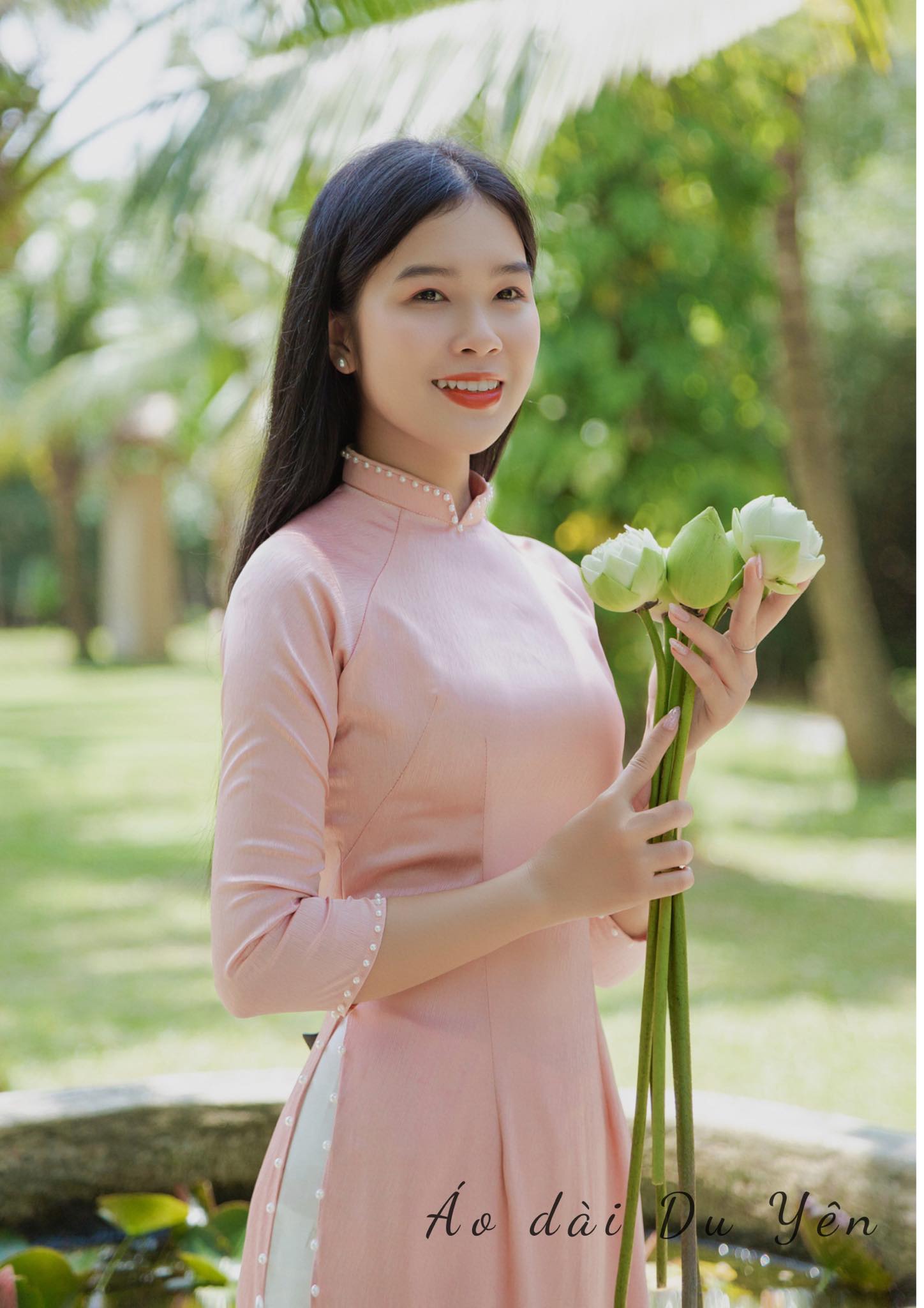 Áo Dài Truyền Thống Lụa Vân Gỗ , Mộc Hồng Ruốc ( Áo Dài Thiết Kế Du Yên)