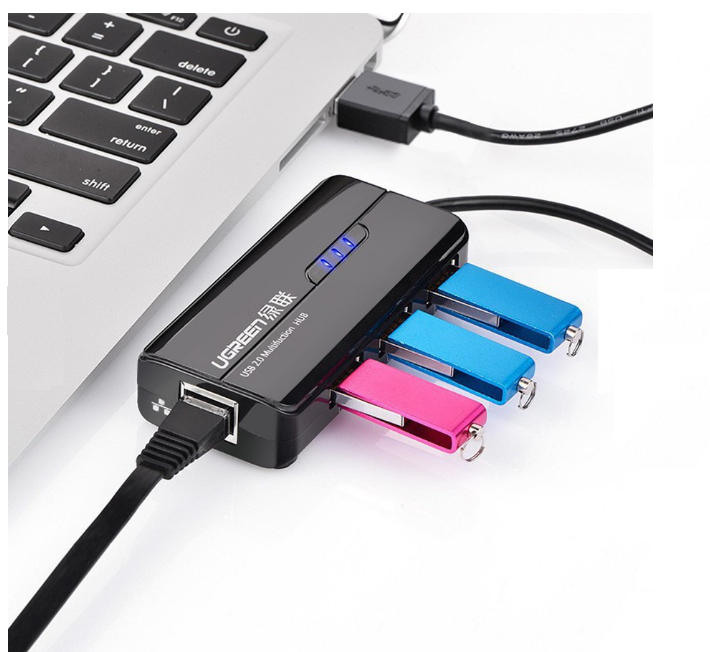 Bộ Chia USB 2.0 to LAN 100Mbps + Hub USB 2.0 3 Cổng Ugreen 20264