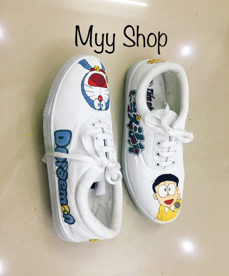 Custom giày Doraemon vẽ hình doremon lên giày đẹp dễ thương