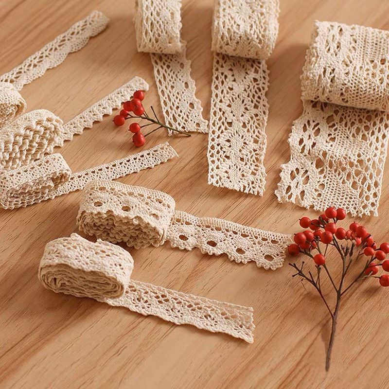 Dây ren màu trắng ngà dùng trang trí sản phẩm decor - Tada craft