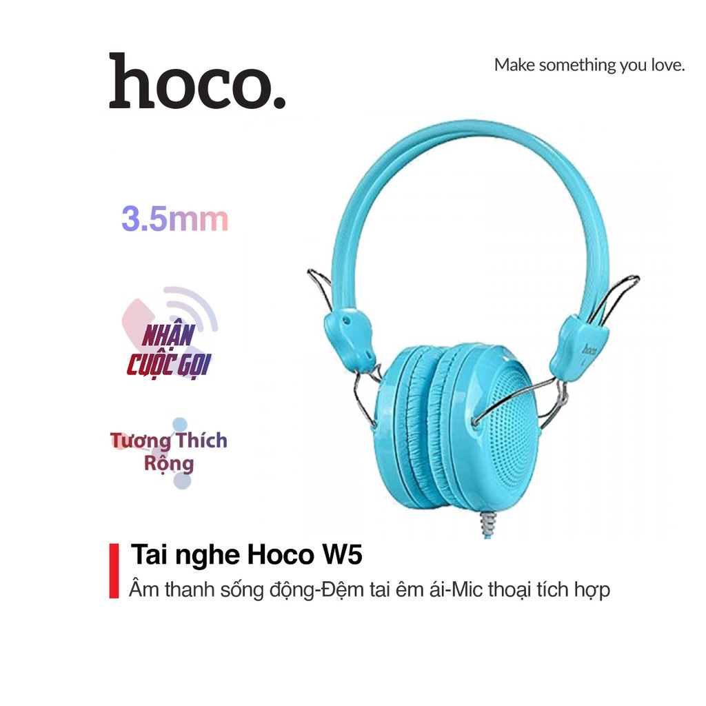 Tai nghe chụp tai có dây Hoco W5 chất liệu cao cấp tích hợp Micro thoại dài 1.2M cho iOS /Android
