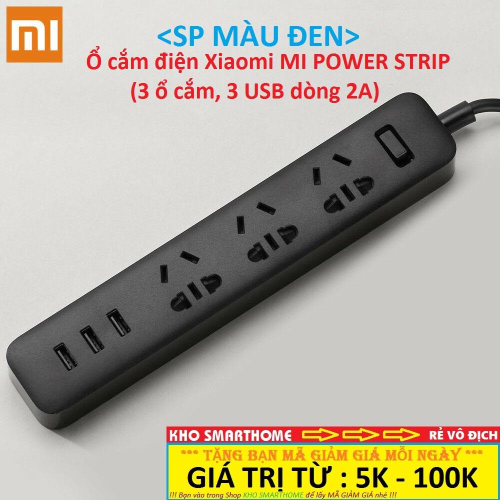 Ổ cắm điện Xiaomi (MI POWER STRIP - MÀU ĐEN), với 3 ổ cắm điện, 3 USB 2A.