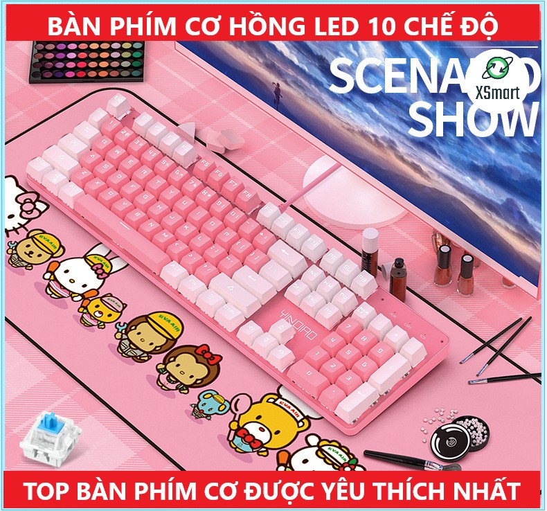 Bàn Phím Cơ HỒNG Cao Cấp T900 Led 10 Chế Độ Khác Nhau Phím Cơ Blue Gaming Cho Máy Tính Laptop PC Cho Cả Nam Và Nữ Bàn Phím Chơi Game PUBG LOL Đột Kích - XSmart