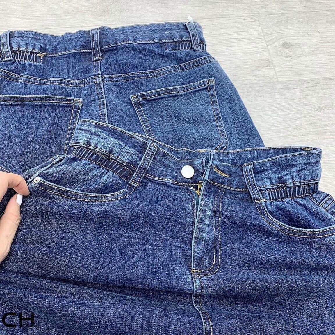 Chân váy jean nữ chun eo dáng dài có size