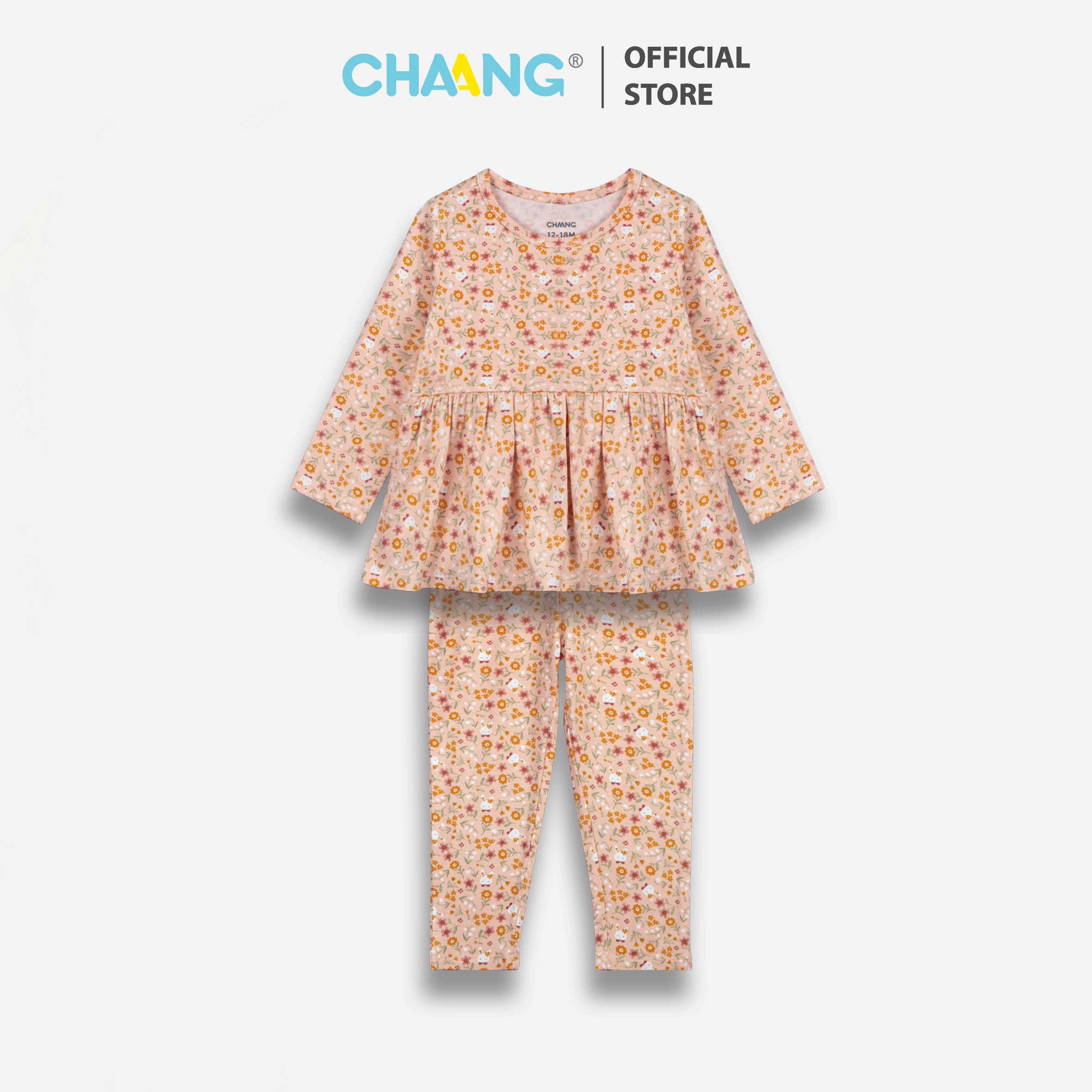 Bộ quần áo dài tay cho bé gái babydoll Park thỏ hồng Chaang