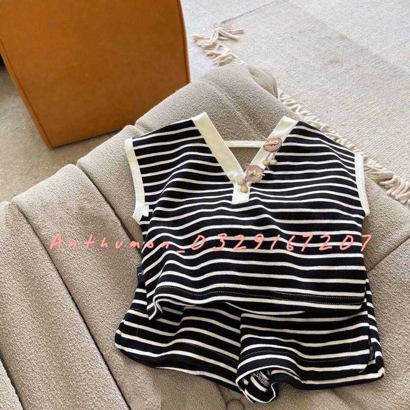 [SET BÉ GÁI] Bộ kẻ kèm nơ cho bé gái