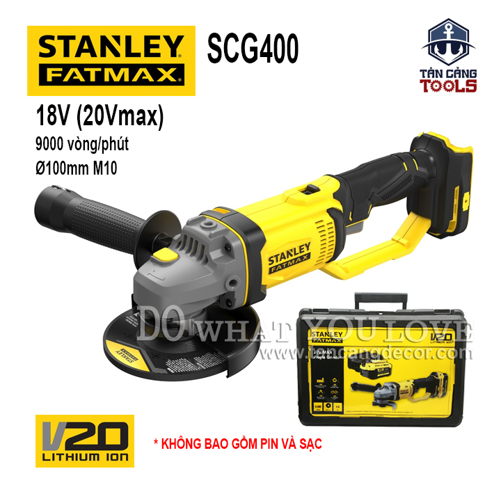 Máy mài góc 100 mm dùng pin 20v stanley fatmax scg400