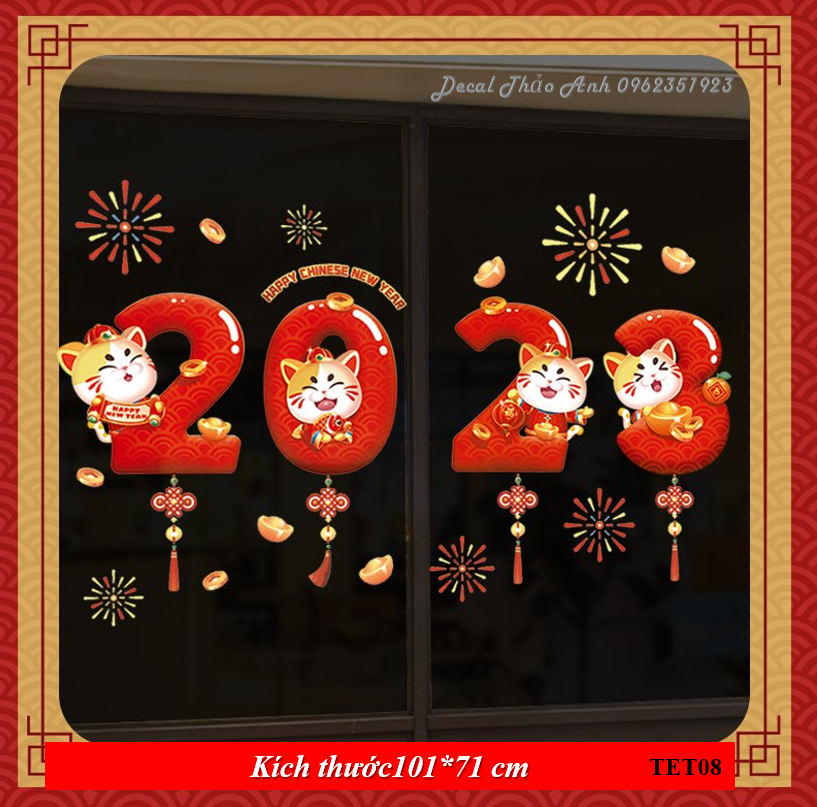 {Nhóm Decal trang trí Tết - Noel 2023} Decal Trang trí Tết 2023 dán cửa kính