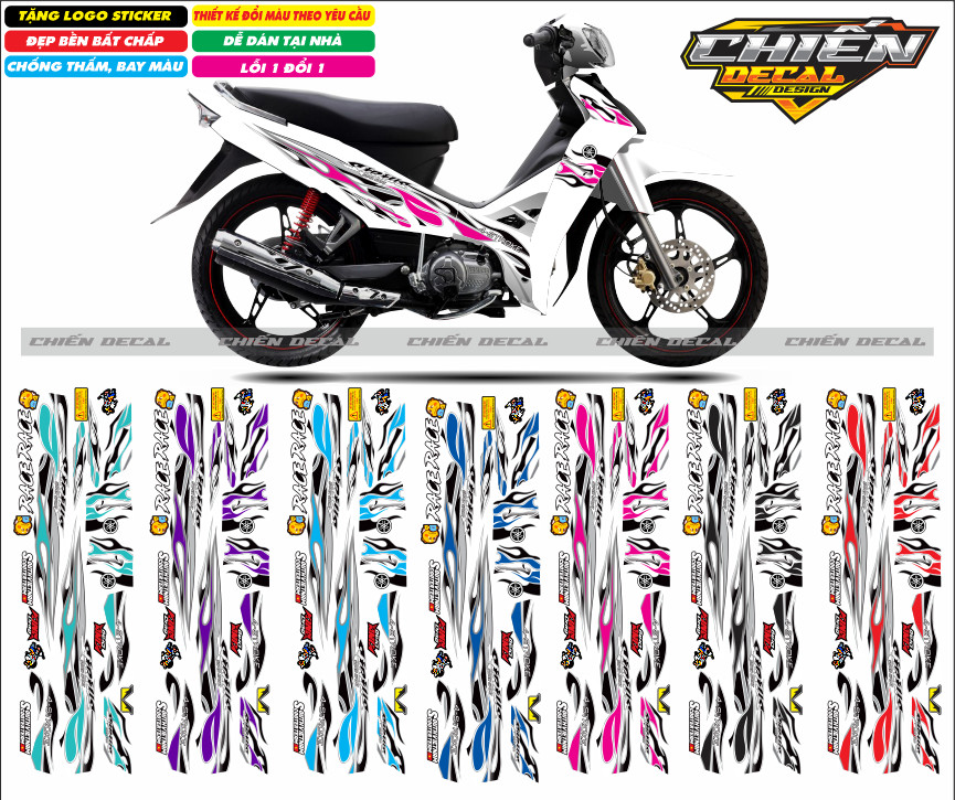 Tem rời xe sirius 110cc - 50cc mẫu tem lửa nhiều màu lựa chọn