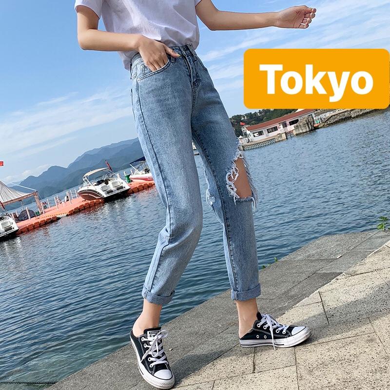 QUẦN JEAN BAGGY NỮ CHẤT BÒ XANH RÁCH ĐÙI LƯNG CAO NÂNG MÔNG NAGAKI CAO CẤP TOKY-3104 - TOKYO FASHION