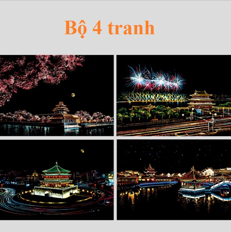 Tranh cạo ánh sáng khổ a4, 4 tranh