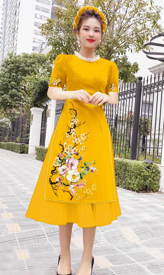 SÉT ÁO DÀI CÁCH TÂN IN HẠO TIÊT CÀNH ĐÀO