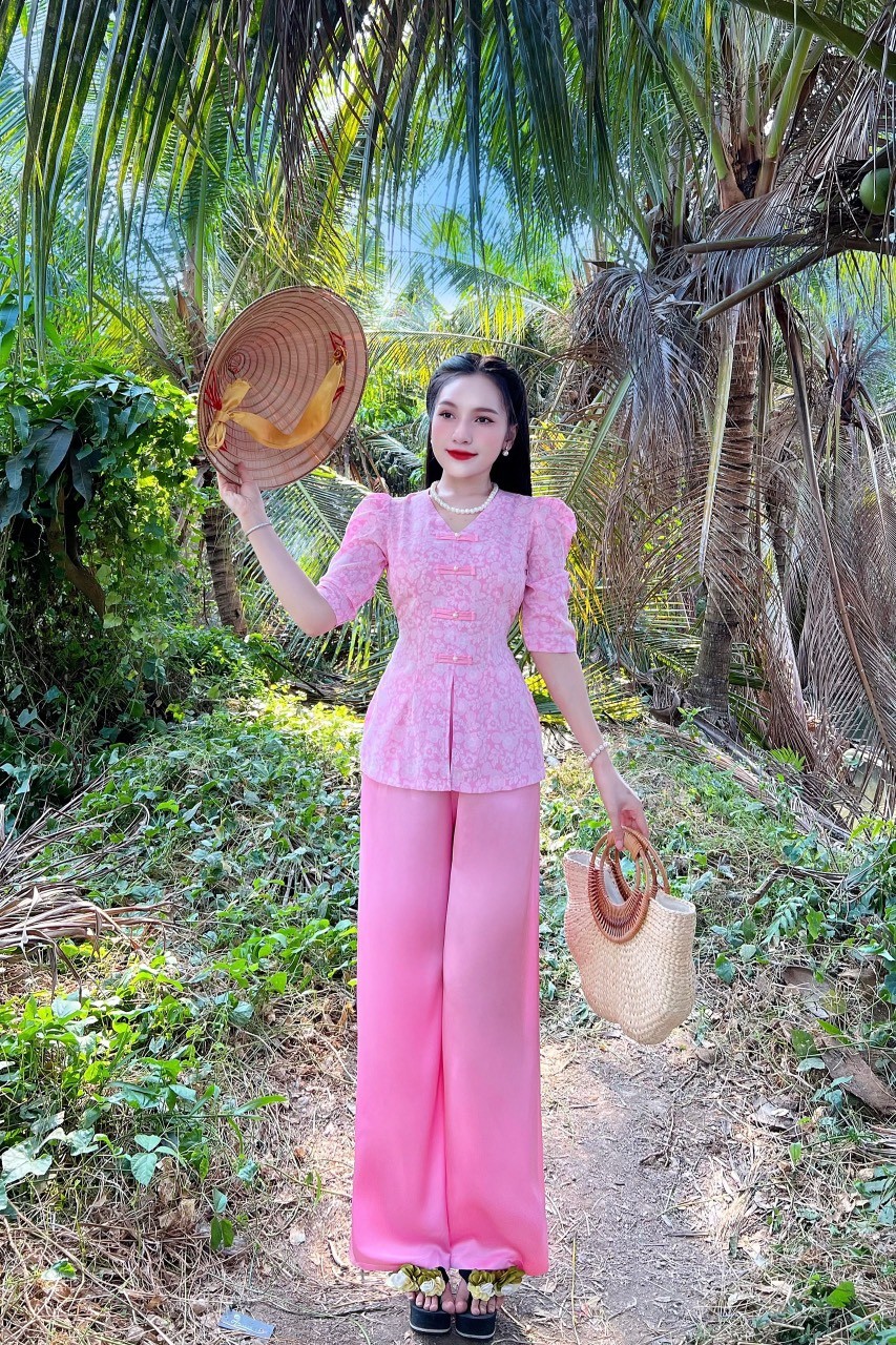 SÉT BỘ BÀ BA CỔ TIM TAY LỠ CHẤT LỤA MANGO CAO CẤP