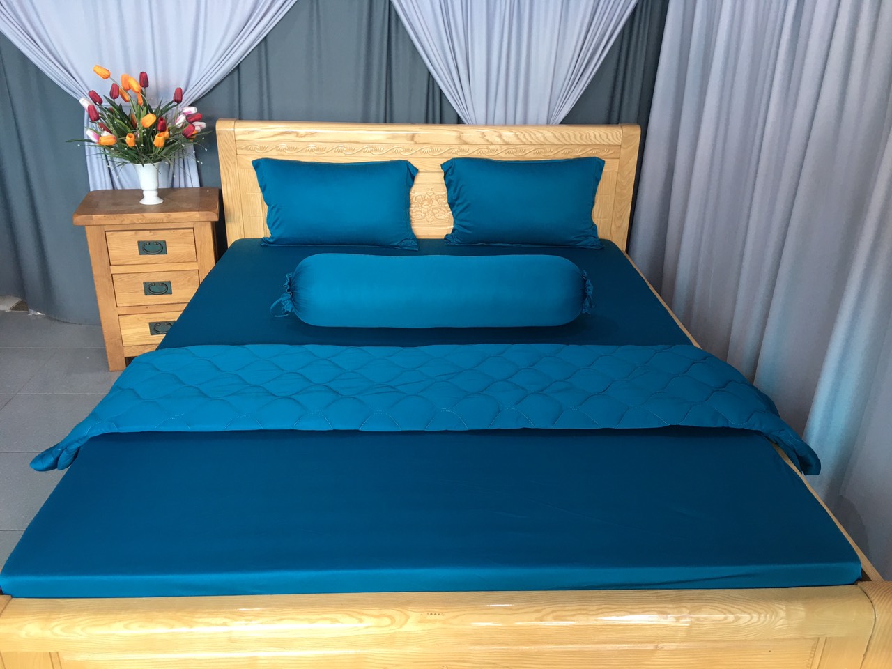 Drap Lẻ Thun Lạnh Hàn Quốc Lan Phạm Bedding - Màu Xanh Cổ Vịt