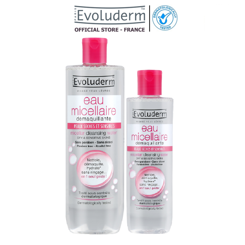 Bộ 2 sản phẩm nước tẩy trang Evoluderm dành cho da khô và nhạy Cảm 500ml + 250ml cao cấp