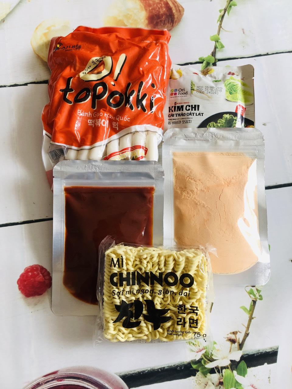 combo làm bánh gạo mì cay (bánh gạo 1kg bột phô mai sốt kim chi mì chinnoo)